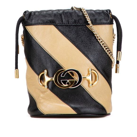 Gucci Zumi Mini Bucket Shoulder Bag 576432 Black Beige Leather Women's Gucci - Picture 1 of 9